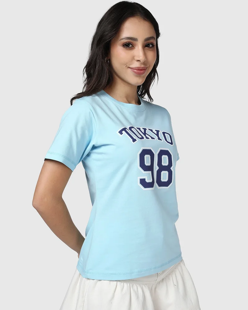 بيواكوف Women's Plume Blue Tokyo 98 Typography Cotton Elastane T-shirt