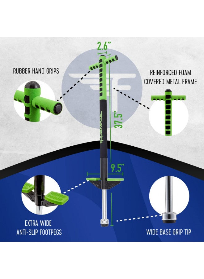 Flybar Flybar Maverick Pogo Stick for Kids Ages 5+, 40 to 80 Pounds, Perfect for Beginners, Easy Grip Handles, Anti-Slip Pegs, Outdoor Toys for Boys, Jumper Toys for Girls, Outside Toys for Kids (Green) - Image 5