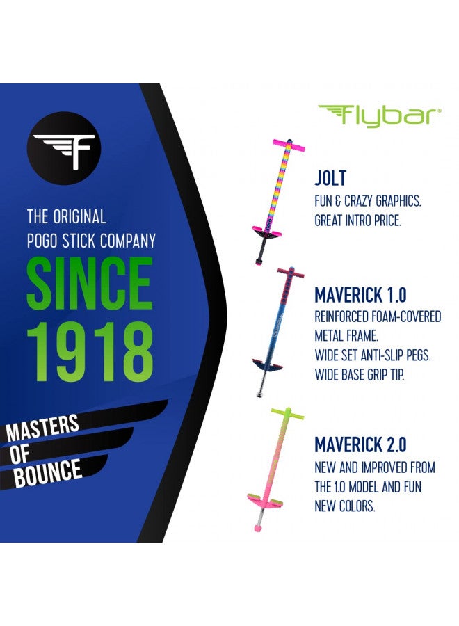 Flybar Flybar Maverick Pogo Stick for Kids Ages 5+, 40 to 80 Pounds, Perfect for Beginners, Easy Grip Handles, Anti-Slip Pegs, Outdoor Toys for Boys, Jumper Toys for Girls, Outside Toys for Kids (Green) - Image 4