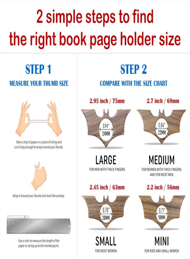 WACANTIC Bat Thumb Book Page Holder, Smooth Finish Walnut Wood Book Holder for Reading, Ideal Book Reader Gifts & Reading Accessories,Book Worm Gifts for Women, Thumb Book Page Holder - Book Lover Gifts - Image 3