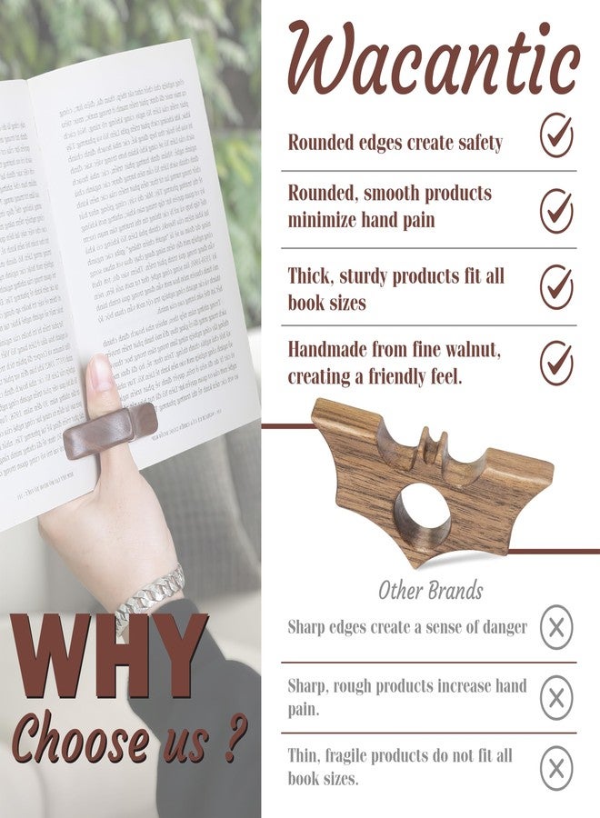 WACANTIC Bat Thumb Book Page Holder, Smooth Finish Walnut Wood Book Holder for Reading, Ideal Book Reader Gifts & Reading Accessories,Book Worm Gifts for Women, Thumb Book Page Holder - Book Lover Gifts - Image 2