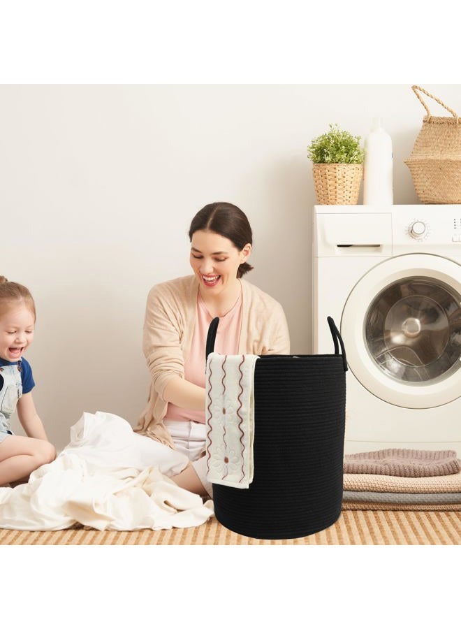 JUNBOLE Woven Cotton Rope Laundry basket-16”X20” Laundry Hamper-Rope Storage Basket for Dirty Clothes, Toys and Blankets Perfect for Bathroom, Baby nursery and Living Room Storage (black) - Image 4