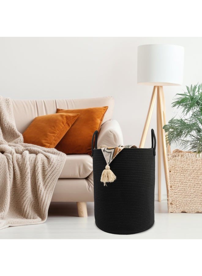 JUNBOLE Woven Cotton Rope Laundry basket-16”X20” Laundry Hamper-Rope Storage Basket for Dirty Clothes, Toys and Blankets Perfect for Bathroom, Baby nursery and Living Room Storage (black) - Image 5
