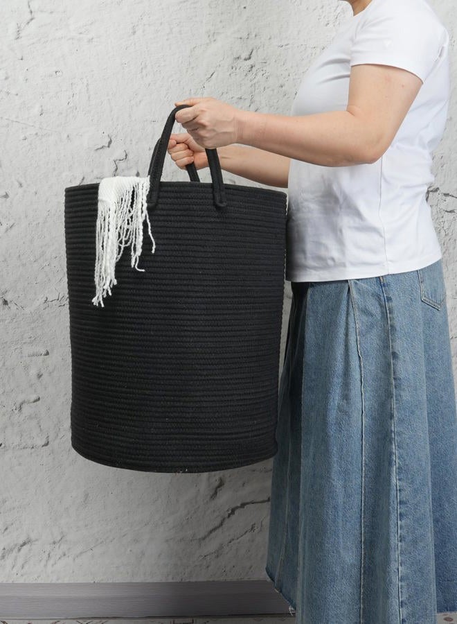 JUNBOLE Woven Cotton Rope Laundry basket-16”X20” Laundry Hamper-Rope Storage Basket for Dirty Clothes, Toys and Blankets Perfect for Bathroom, Baby nursery and Living Room Storage (black) - Image 3