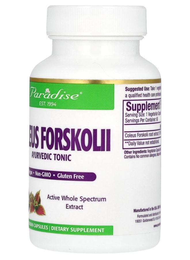 Paradise Herbs Coleus Forskolii 60 Vegetarian Capsules (250 mg per Capsule) - Image 2