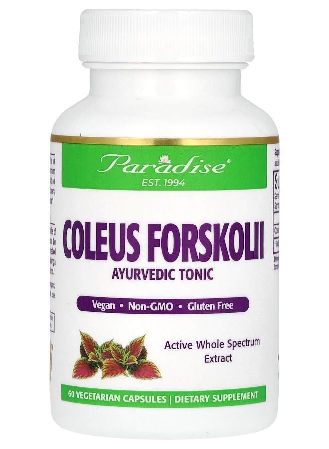 Paradise Herbs Coleus Forskolii 60 Vegetarian Capsules (250 mg per Capsule) - Image 1