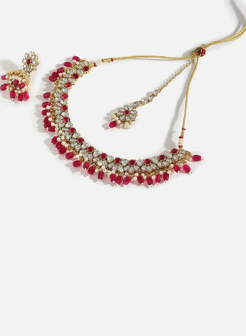 سوهي مجموعة مجوهرات سوهي احجار حمراء مطلية بالذهب