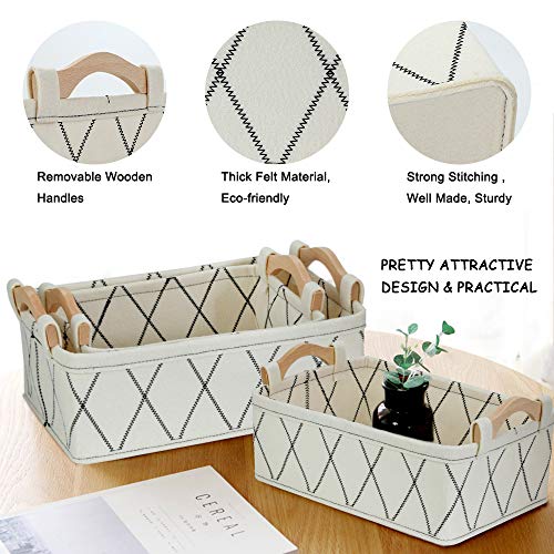 KWLET Small Storage Baskets Toy Storage Organizer Rectangle Basket Empty Gift Baskets Shelf Baskets Decorative Storage Basket With Wooden Handles for Keys Makeups Remotes Books - Image 5