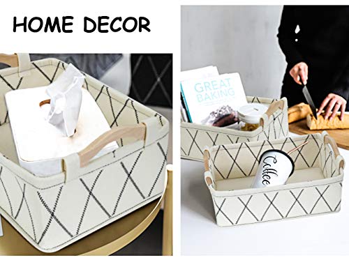 KWLET Small Storage Baskets Toy Storage Organizer Rectangle Basket Empty Gift Baskets Shelf Baskets Decorative Storage Basket With Wooden Handles for Keys Makeups Remotes Books - Image 4