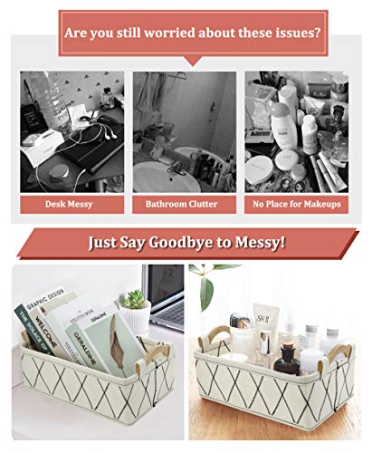 KWLET Small Storage Baskets Toy Storage Organizer Rectangle Basket Empty Gift Baskets Shelf Baskets Decorative Storage Basket With Wooden Handles for Keys Makeups Remotes Books - Image 3