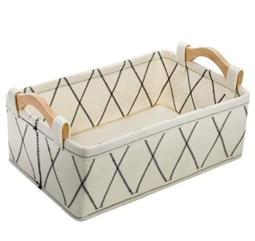 KWLET Small Storage Baskets Toy Storage Organizer Rectangle Basket Empty Gift Baskets Shelf Baskets Decorative Storage Basket With Wooden Handles for Keys Makeups Remotes Books - Image 1