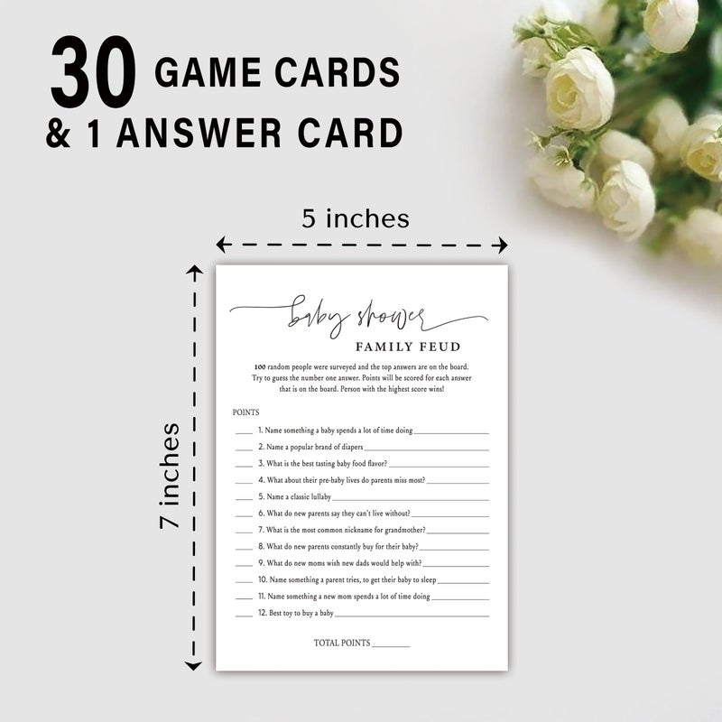BEUFSE Family Feud Baby Shower Game - Pack of 30 Cards, Answer Key, Gender Neutral Decorations, Feud Game Supplies - Image 2