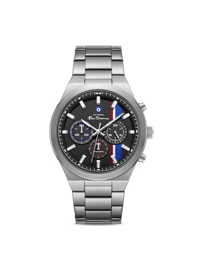 Ben Sherman Canterbury Black Dial Stainless Steel Bracelet Chronograph Watch for Men, 44mm - Image 1