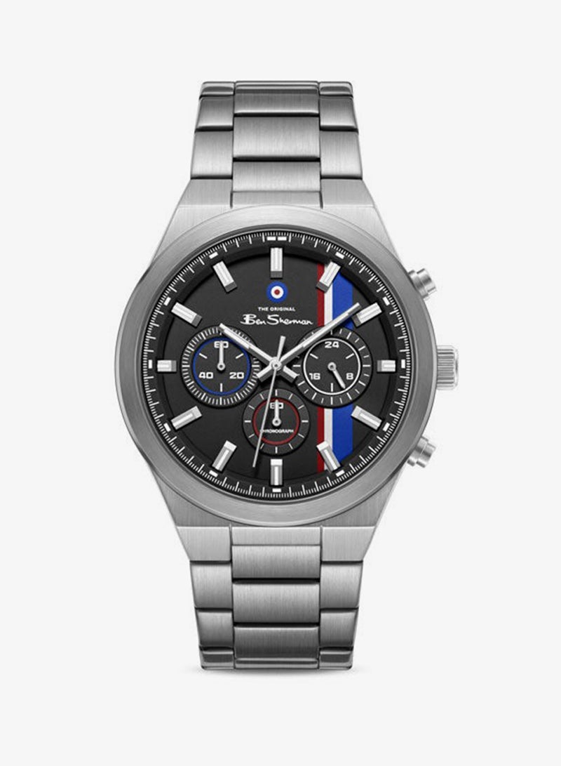Ben Sherman Canterbury Black Dial Stainless Steel Bracelet Chronograph Watch for Men, 44mm - Image 1