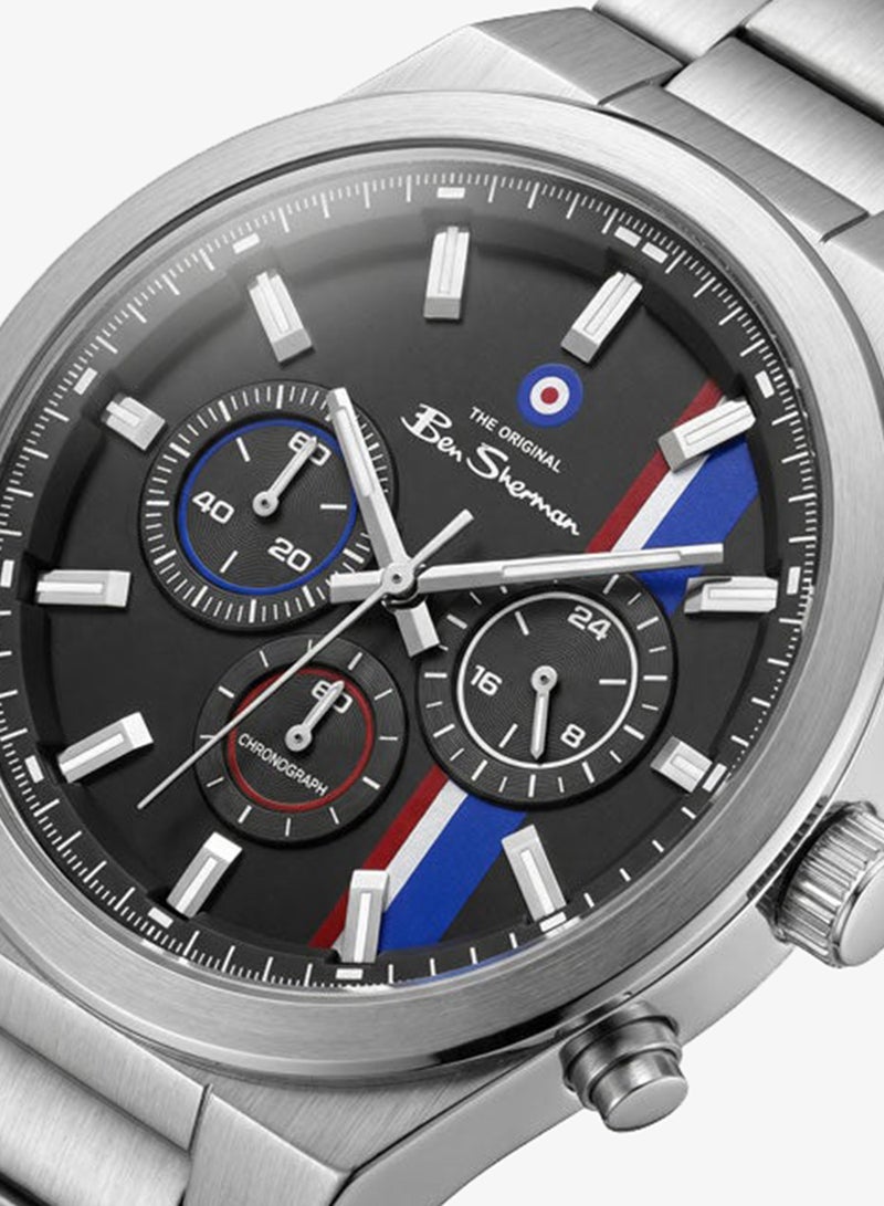 Ben Sherman Canterbury Black Dial Stainless Steel Bracelet Chronograph Watch for Men, 44mm - Image 2