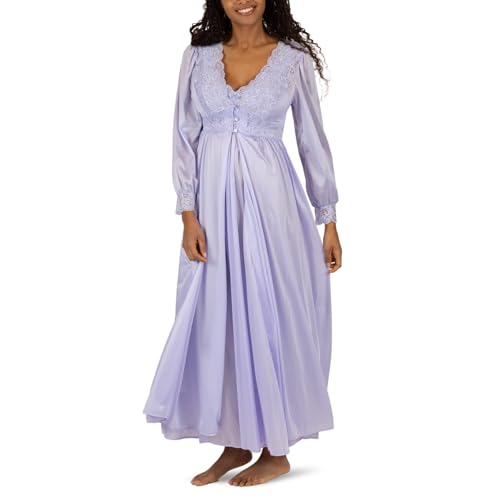 Shadowline Women’s Peri Frost Long Lace Bodice Button Down Robe  |  (Large), 54” Length Robe |  Elegant Sleepwear Crafted from Lightly-Shimmering Satintrique Nylon and Soft Stretch lace. - Image 1