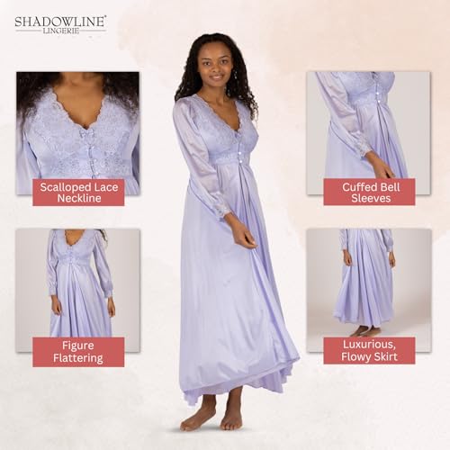 Shadowline Women’s Peri Frost Long Lace Bodice Button Down Robe  |  (Large), 54” Length Robe |  Elegant Sleepwear Crafted from Lightly-Shimmering Satintrique Nylon and Soft Stretch lace. - Image 5
