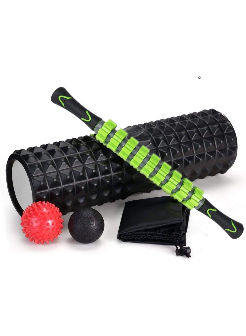 سبورت كيو مجموعة أسطوانات فوم رول 5 في 1 من سبورت كيو®️ مع عصا دوارة للعضلات وكرات تدليك للعلاج البدني وتخفيف الآلام العضلات والتمارين السريعة والتوازن - Image 1