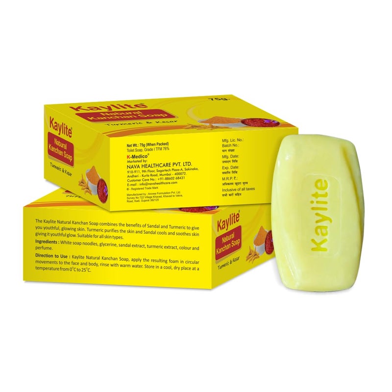 Kaylite Natural Kanchan Soap Turmeric and Kesar Soap, Smooth Skin,Deep Cleansing, Sensitive Skin Formula for Suitable for All Skin Types- Women & Men | 300 G (Pack of 4) - Image 2