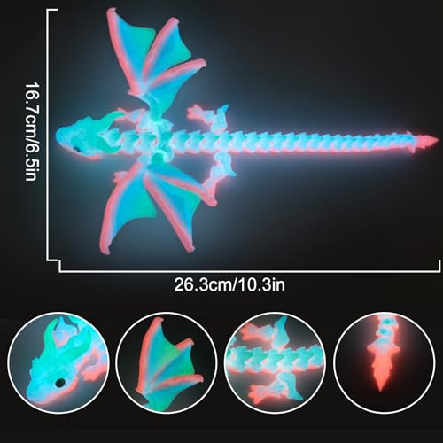 oyeftp 3D Printed Dragon with Wings 3D Printed Animals Toys Fidget Dragon Toys Dragon Glow in The Dark Flexible Articulated Winged Crystal Dragon Model Desktop Deco Stocking Easter Basket Stuffers - Image 5