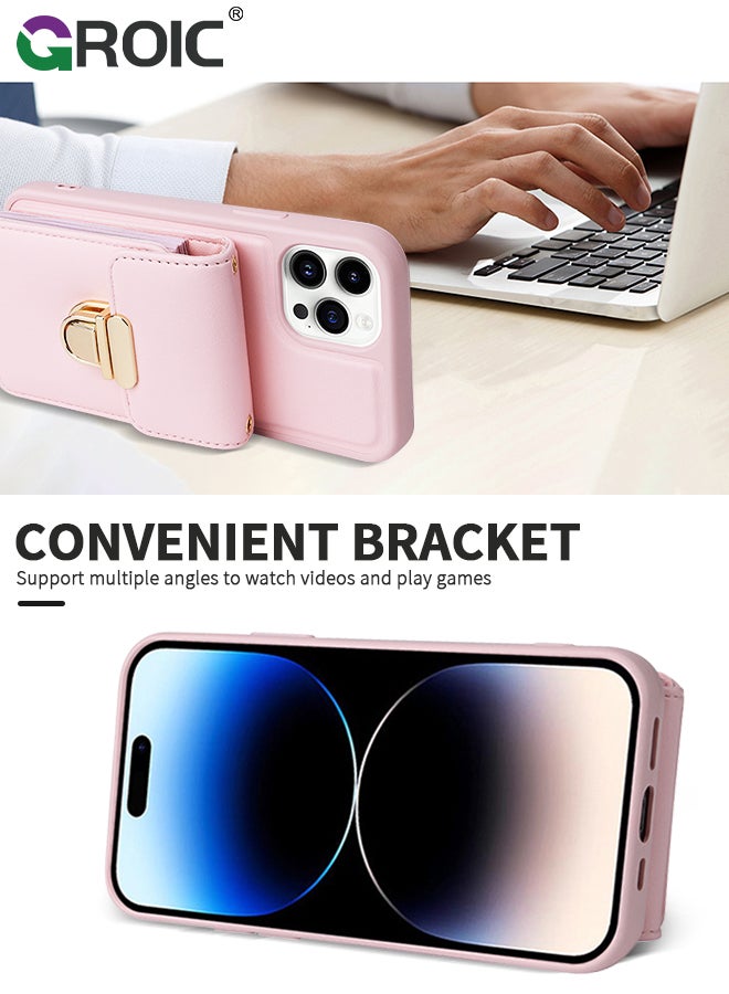 GROIC Compatible with iPhone 15 Pro Max 6.7 Inch Phone Case with Leather Cross-Body Strap and Flip Button Wallet Holder Case, PU Detachable Crossbody Lanyard Strap Flip Card Cover for iPhone 15 Max - Image 4