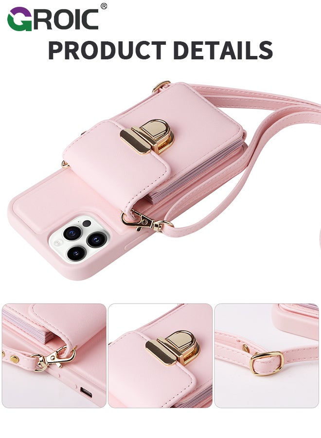GROIC Compatible with iPhone 15 Pro Max 6.7 Inch Phone Case with Leather Cross-Body Strap and Flip Button Wallet Holder Case, PU Detachable Crossbody Lanyard Strap Flip Card Cover for iPhone 15 Max - Image 3