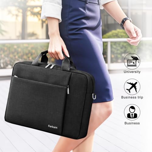 Ferkurn Laptop Bag Case for Women Men Computer Bag Compatible with HP Envy Pavilion Omen/LG Gram/MSI/Dell Inspiron XPS/Lenovo/Acer, Shoulder Strap Carrying Messenger Briefcase, Black, 14 Inch - Image 4