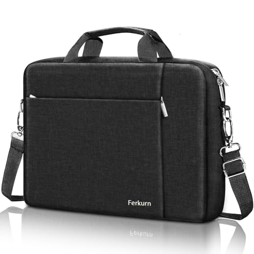 Ferkurn Laptop Bag Case for Women Men Computer Bag Compatible with HP Envy Pavilion Omen/LG Gram/MSI/Dell Inspiron XPS/Lenovo/Acer, Shoulder Strap Carrying Messenger Briefcase, Black, 14 Inch - Image 1