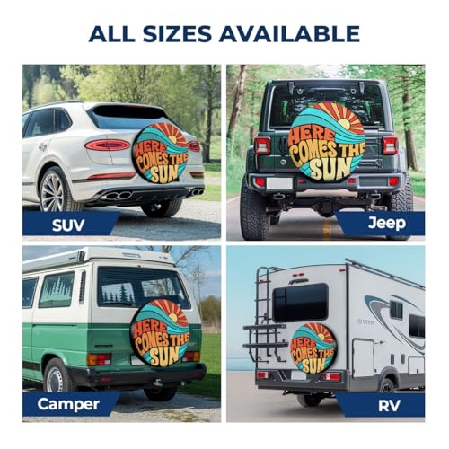 GENANY Hippie Here Comes The Sun Size 18 Premium PVC Leather Spare Tire Cover, Universal Fit for RV Jeep Camper Trailer, Dustproof, Waterproof Jeep Tire Cover with No Camera Hole, Spring Car Decor - Image 5