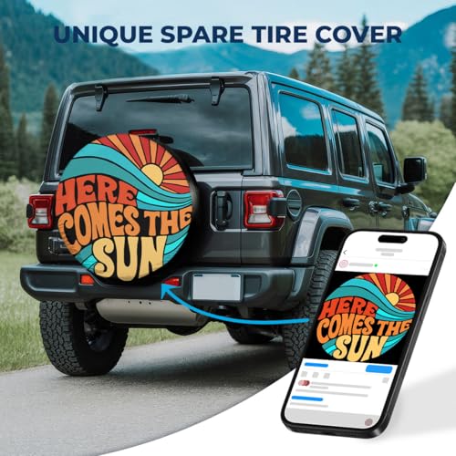 GENANY Hippie Here Comes The Sun Size 18 Premium PVC Leather Spare Tire Cover, Universal Fit for RV Jeep Camper Trailer, Dustproof, Waterproof Jeep Tire Cover with No Camera Hole, Spring Car Decor - Image 2