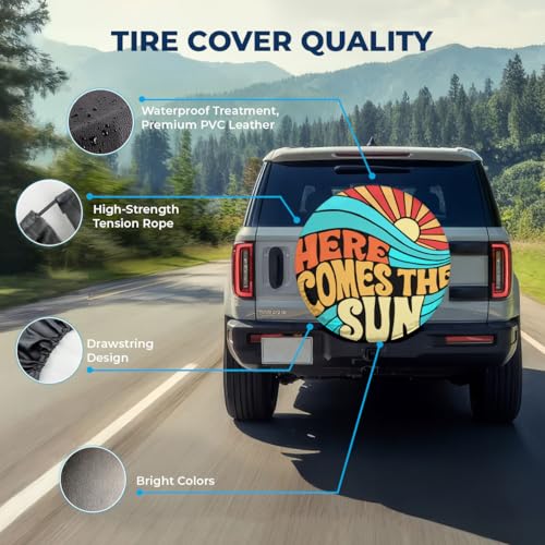GENANY Hippie Here Comes The Sun Size 18 Premium PVC Leather Spare Tire Cover, Universal Fit for RV Jeep Camper Trailer, Dustproof, Waterproof Jeep Tire Cover with No Camera Hole, Spring Car Decor - Image 4