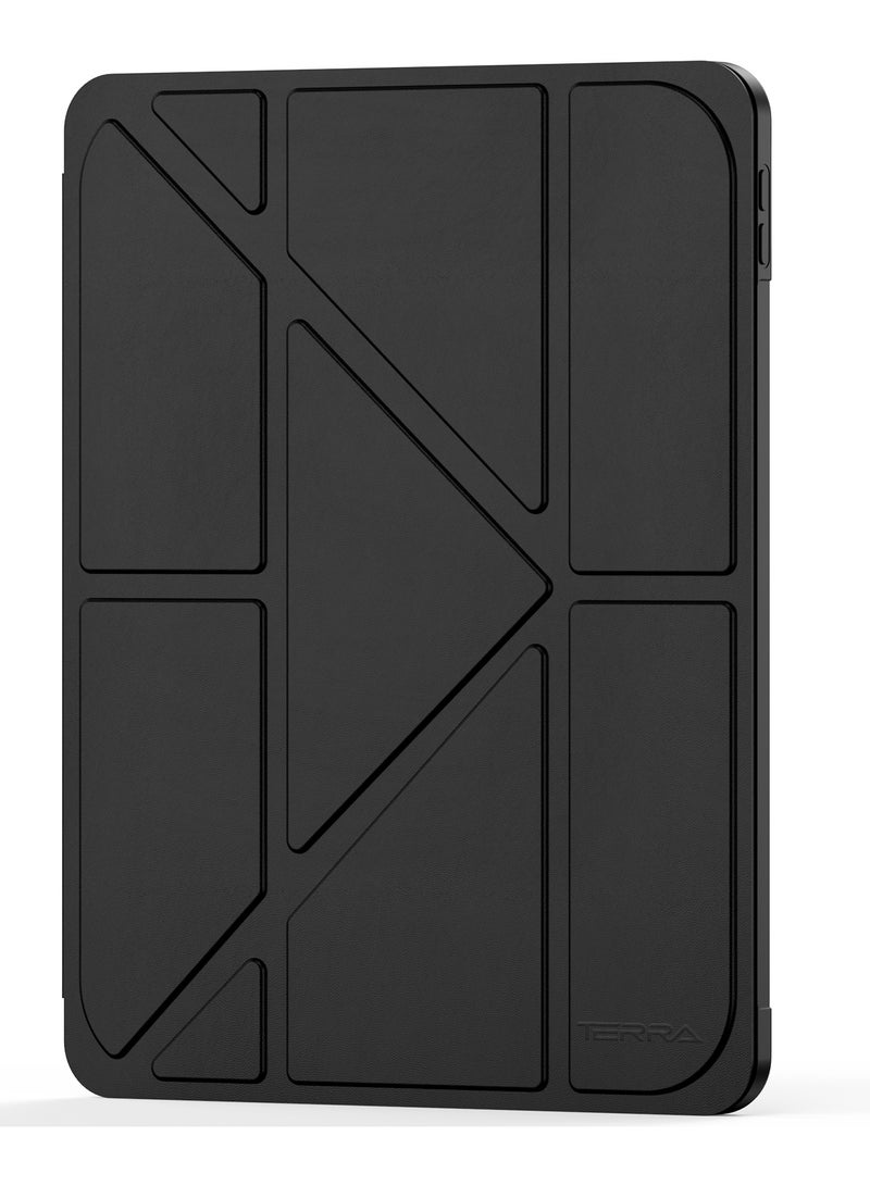 Protective cover for iPad Terra Leather 10.2/10.5/2021/2020/2019/2017 with smart pen holder, slim smart cover with kickstand, black