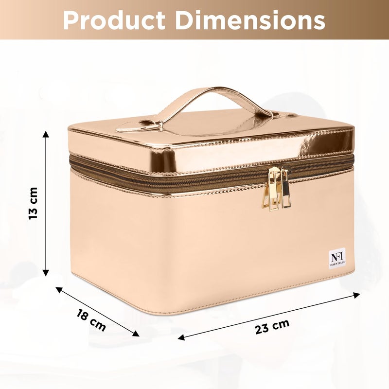 NFI essentials Combo Makeup Box with Glossy Makeup Pouch Cosmetic Bag Vanity Beauty Case Organizer Trousseau Travel Organiser Make Up Storage Accessories Bag - Image 3