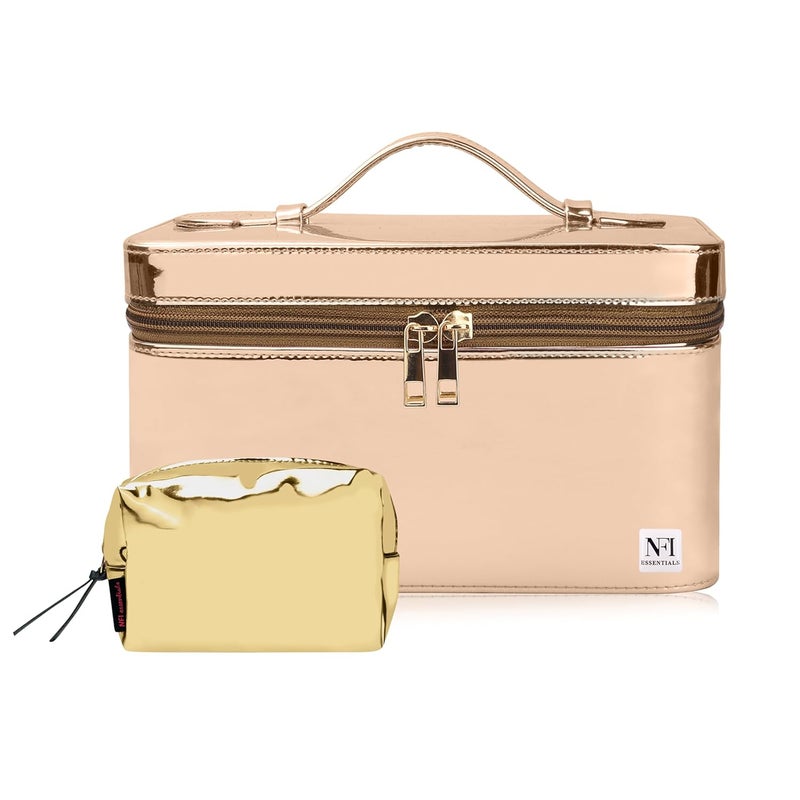 NFI essentials Combo Makeup Box with Glossy Makeup Pouch Cosmetic Bag Vanity Beauty Case Organizer Trousseau Travel Organiser Make Up Storage Accessories Bag - Image 1