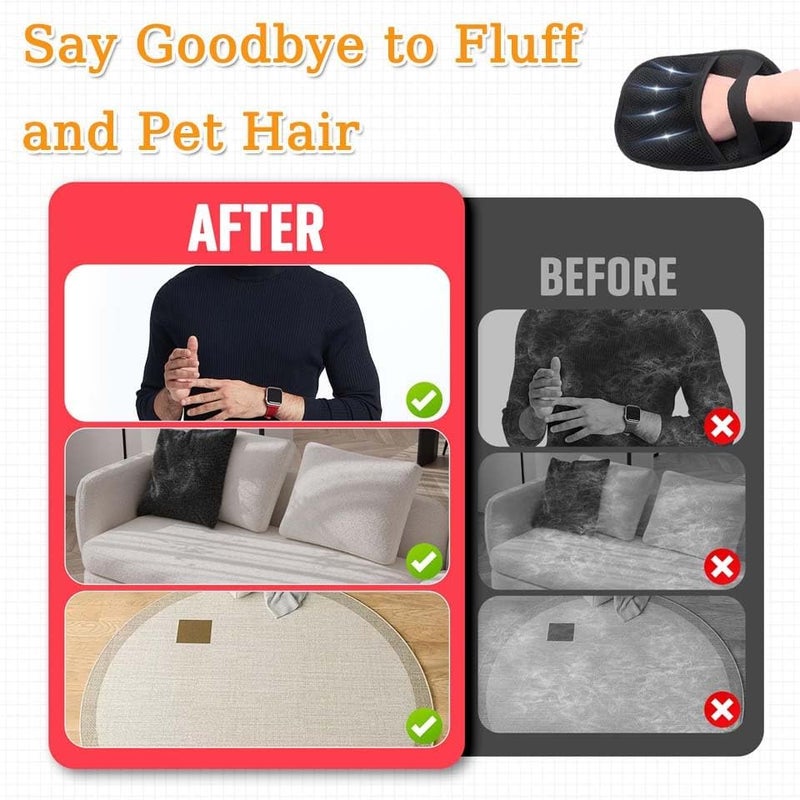 SQUISHCO 2 Pcs Cat Hair Remover from Clothes, Pet Hair Removal Glove for Dogs and Cats, Efficient Fur Removal Tool for Sofa Bed and Clothing, Black (2pcs（Black） A) - Image 3