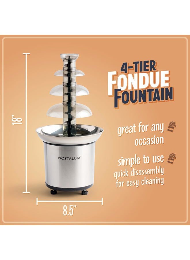 Nostalgia 4 Tier Electric Chocolate Fondue Fountain Machine for Parties - Melts Cheese, Queso, Candy, and Liqueur - Dip Strawberries, Apple Wedges, Vegetables, and More - 32-Ounce - Stainless Steel - Image 2