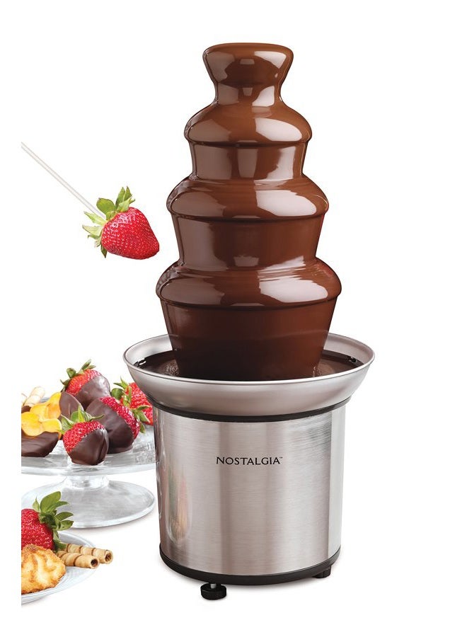 Nostalgia 4 Tier Electric Chocolate Fondue Fountain Machine for Parties - Melts Cheese, Queso, Candy, and Liqueur - Dip Strawberries, Apple Wedges, Vegetables, and More - 32-Ounce - Stainless Steel - Image 1