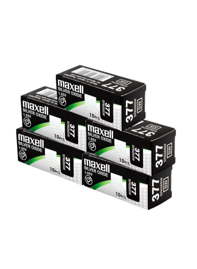 ماكسل 50 قطعة بطارية ماكسيل 377/SR626SW 1.55 فولت. - Image 2