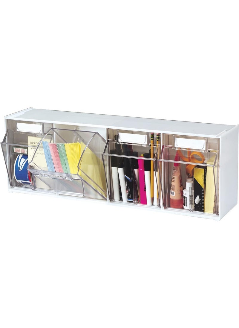 Deflecto Deflecto Interlocking Horizontal Tilt Bin 4 Compartments White DEF20403OP 