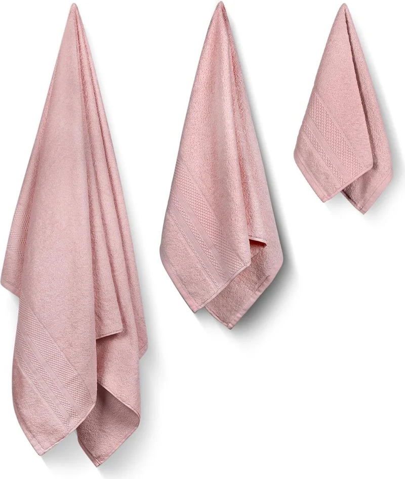 بلونيتي Natural Cotton 3-Piece Bath Towel Set Soft Rare 30 x 50+50 x 90+90 x 150 cm Pink