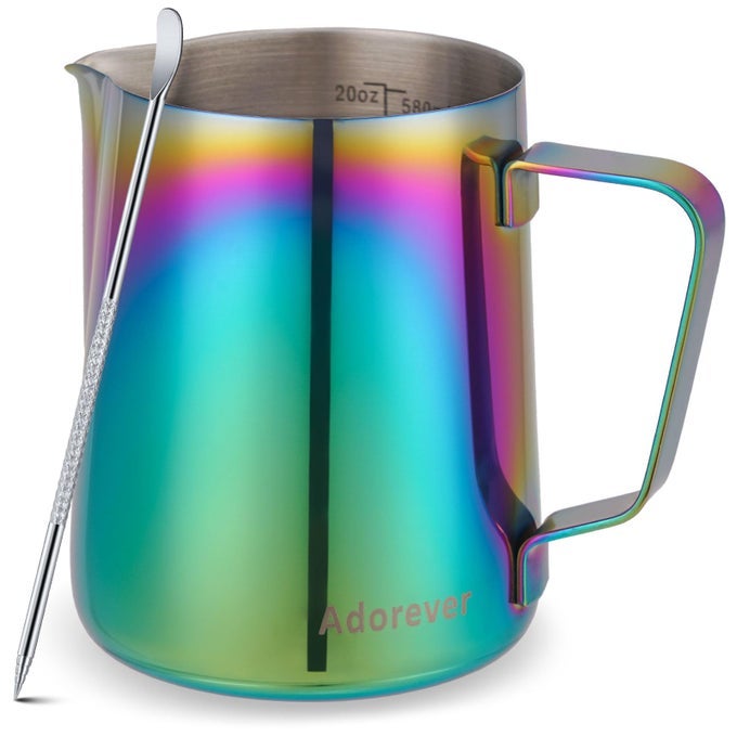 MILK FROTHING PITCHER COLORFUL 600ML 20OZ STEAMING PITCHERS STAINLESS STEEL MILK COFFEE CAPPUCCINO LATTE ART BARISTA STEAM PITCHERS MILK JUG CUP WITH DECORATING ART PEN