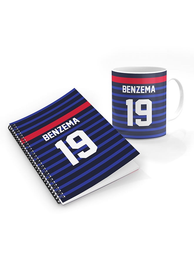 Stylizedd Designer Printed Coffee Mug + A5 Spiral Notebook Memo Notepad Journal Personalised Combo Gift Set Football Team - France,Benzema