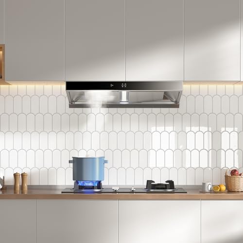 Vamos Tile بلاط فاموس المحدث بتصميم أكثر سمكًا، بلاط خلفية لاصق وقابل للتقشير، 10 أوراق باللون الأبيض مع جص رمادي، بلاط حائط فينيل ذاتي اللصق، لاصق على خلفية للمطبخ، الحمام، المركبات الترفيهية. - Image 5