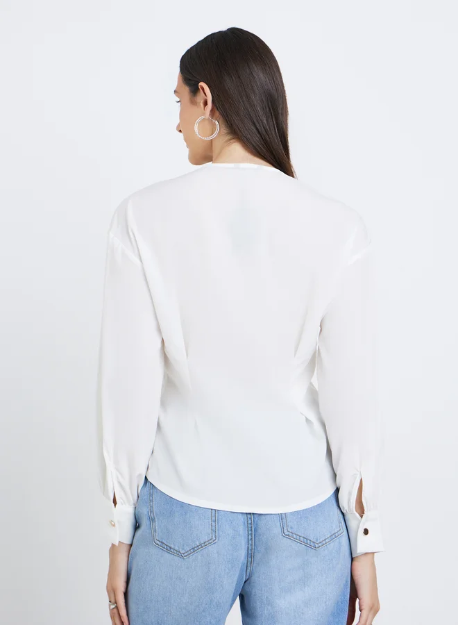 Styli Styli Women White Asymmetrical V Neck Button-Up Shirt