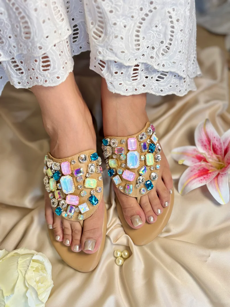 Sandal Stories Beige Rainbow Diamond Flats for Women