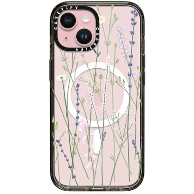 Casetify Impact Case for iPhone 15 【8.2ft 4X Military Grade Drop Protection/Compatible with Magsafe】 - Gigi Garden Florals - Clear Black - Image 1