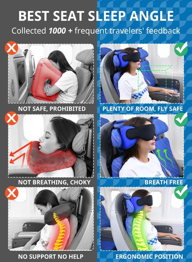 SARISUN Travel Pillow (Original Product, Exclusive by SARISUN) Airplane Travel Pillow with Eye Mask, 360° Head Support for Long Flights, Mottled Blue - Image 3