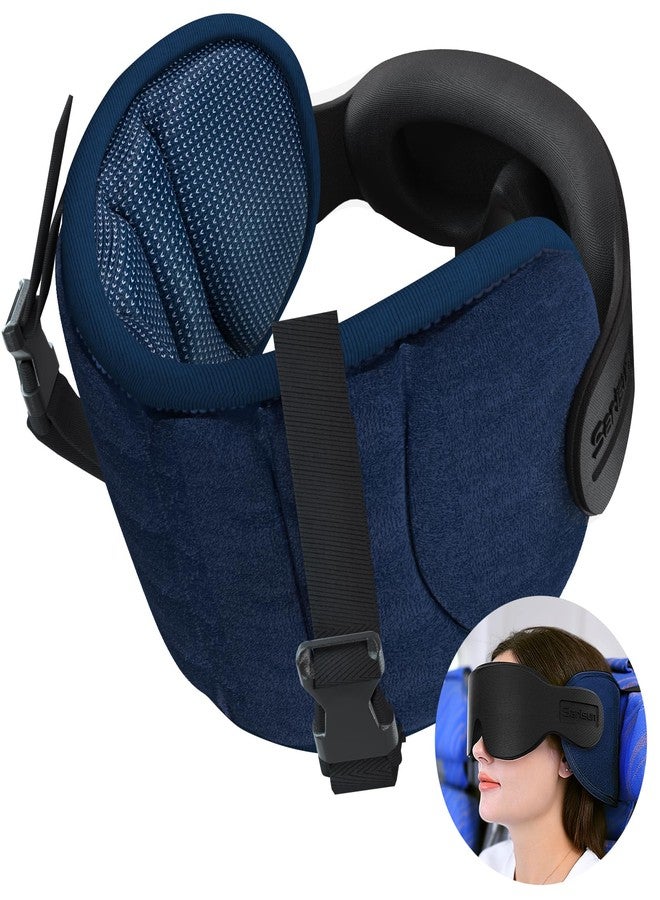 SARISUN Travel Pillow (Original Product, Exclusive by SARISUN) Airplane Travel Pillow with Eye Mask, 360° Head Support for Long Flights, Mottled Blue - Image 1