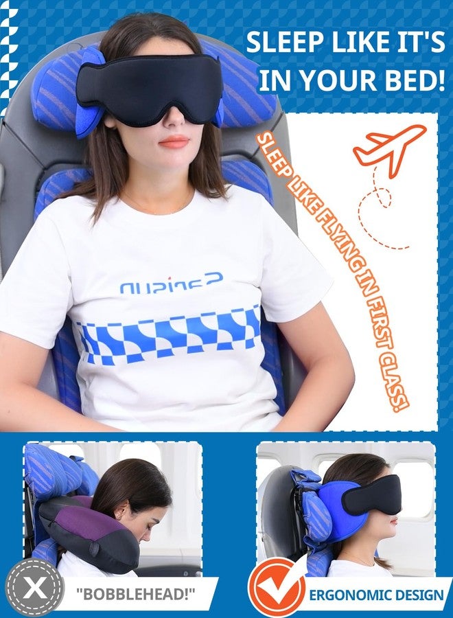 SARISUN Travel Pillow (Original Product, Exclusive by SARISUN) Airplane Travel Pillow with Eye Mask, 360° Head Support for Long Flights, Mottled Blue - Image 2