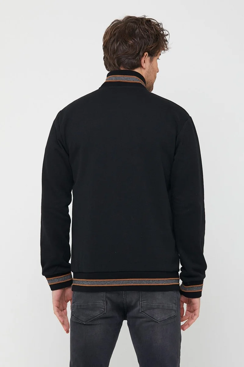 mmetalic Metalic Men's Black Regular Fit Stand Collar Zippered Long Sleeve Cardigan